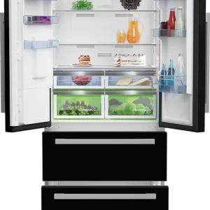 Beko American French Style Fridge Freezer in Gloss Black SKU: GRNE360520DB